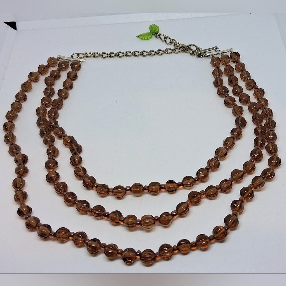 * Vintage Czech Root Beer Melon Glass Beads 3 Strand Necklace